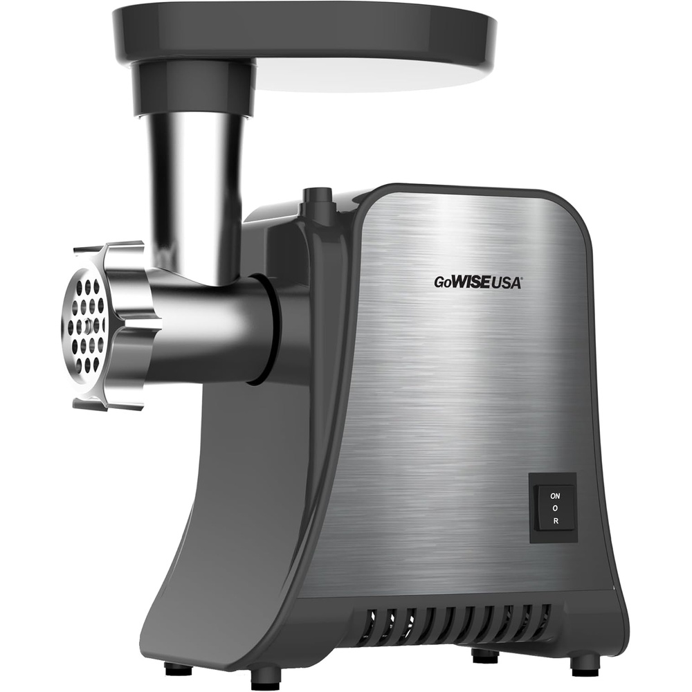 GoWISE USA 4-in-1 Electric Meat Grinder and Food Processor, Vegetable Slicer and Shredder, Sausage Maker, Kibbe Kit with 3 Cutting Plates, Stainless Steel Cutting Blade + Recipe Book, GW88010