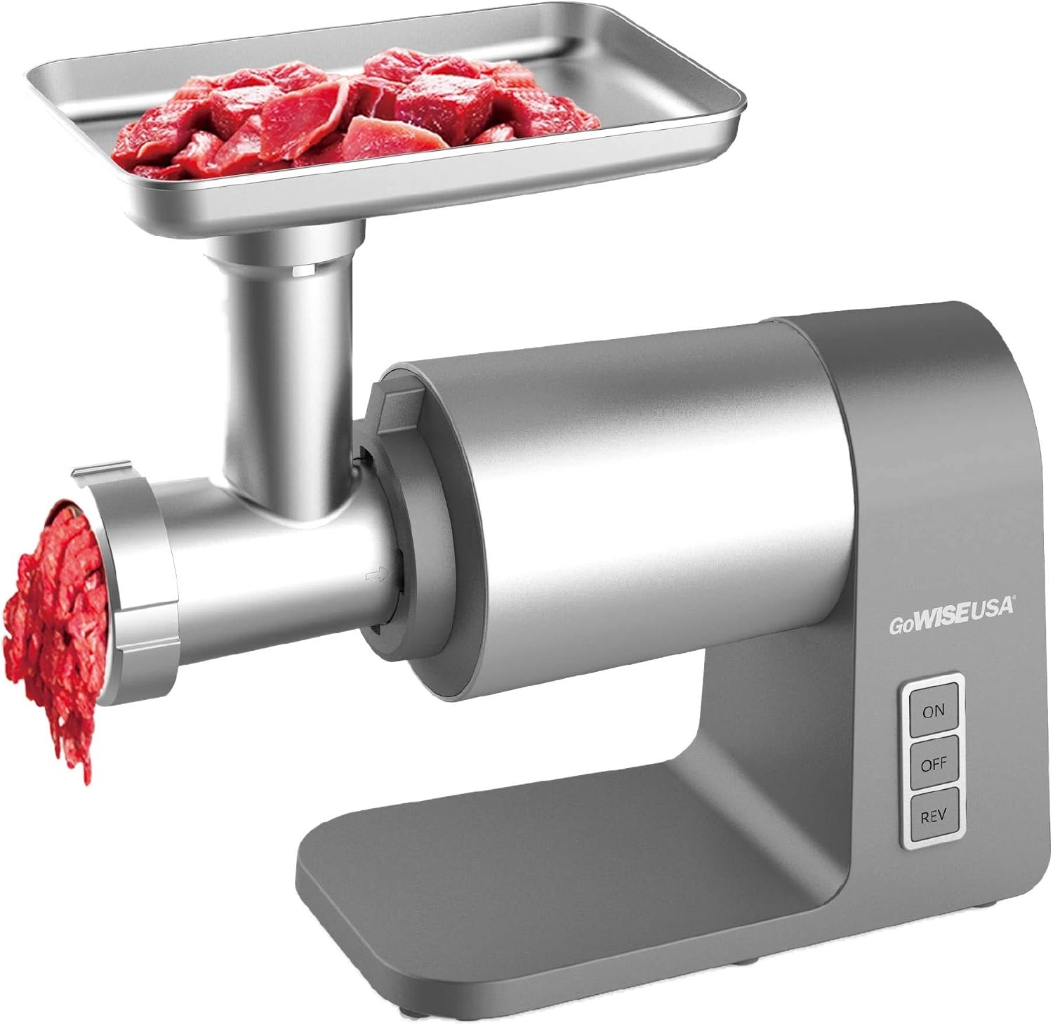 GoWISE USA Electric Meat Grinder, Heavy Duty 2000-Watt Max Grinder with DC Motor, Sausage Maker, Kibbe Kit with 3 Cutting Plates, Stainless Steel Cutting Blade + Recipe Book, GW88012