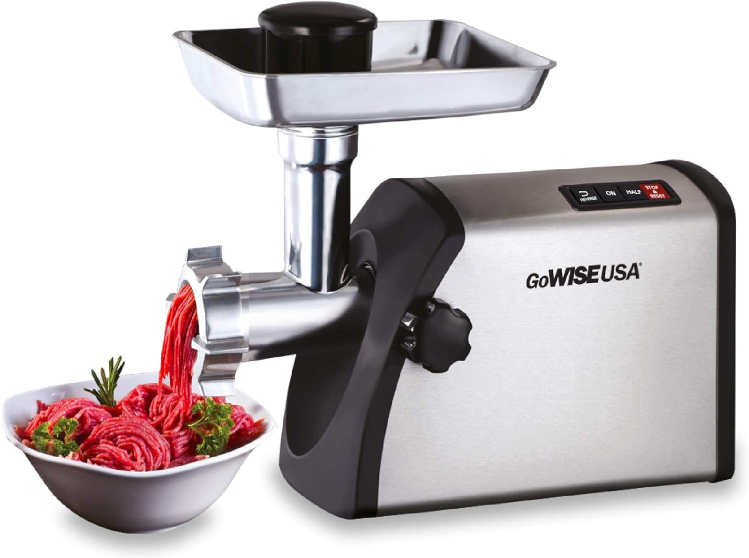 GoWISE USA 4-in-1 Heavy Duty Electric Meat Grinder and Food Processor, Vegetable Slicer, Sausage Maker, Kibbe Kit with 3 Cutting Plates, Stainless Steel Cutting Blade + Recipe Book, GW88011