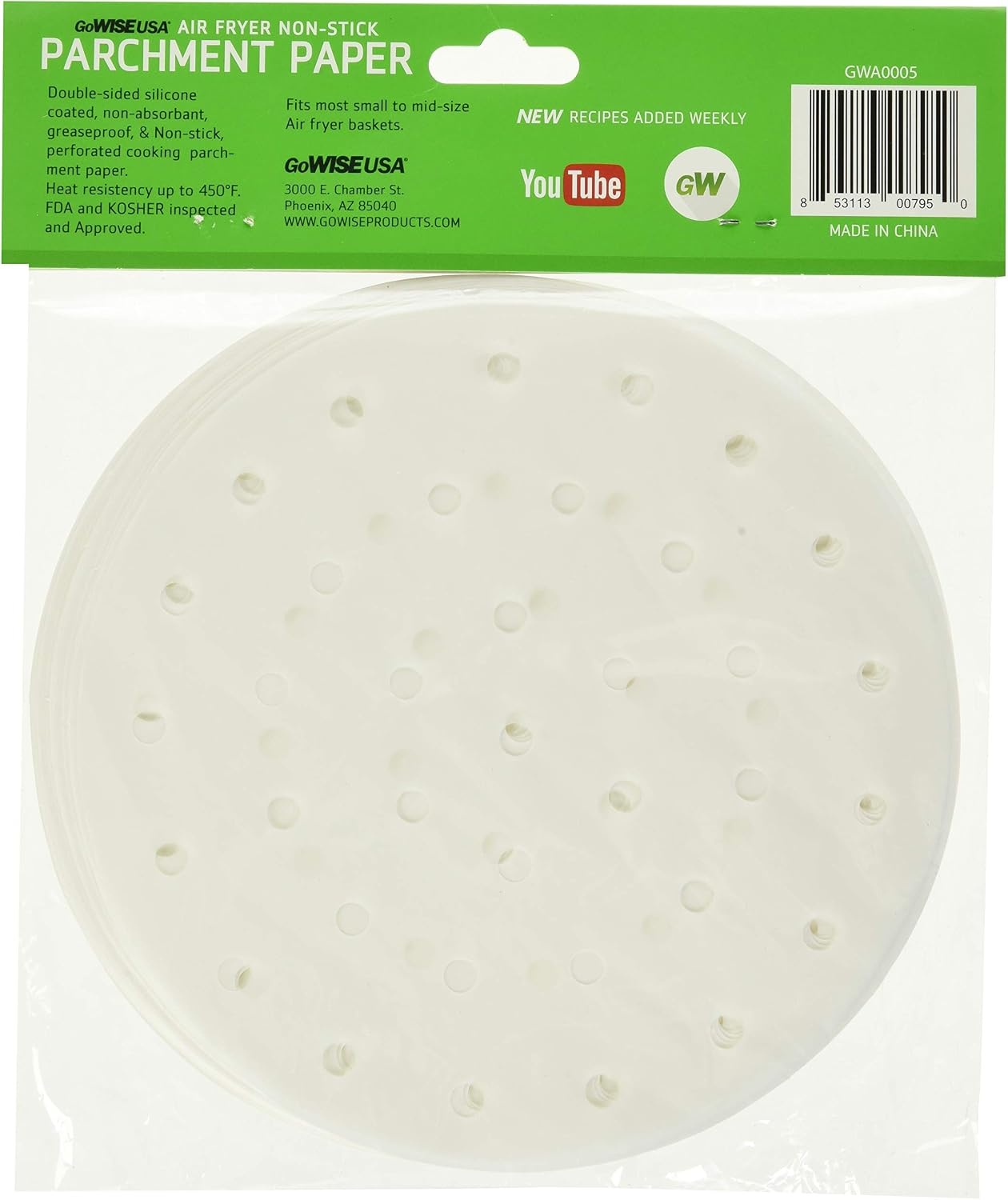 GoWISE USA Perforated Parchment Non-Stick Air Fryer Liners for Air Fryers, Steaming, Dumplings – 100 Pcs (7.5 Inches)