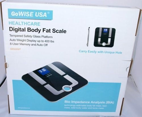 GoWISE USA Slim Digital Bathroom Scale – Measures Weight, Body Fat, Water, & Bone Mass 400 Lbs Capacity Tempered Glass GW22027