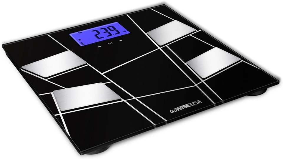 GoWISE USA GeoModern Body Fat Scale – Measure Body Fat, Muscle Mass, Bone Mass, and Water Weight – 400 LBs Capacity, Black